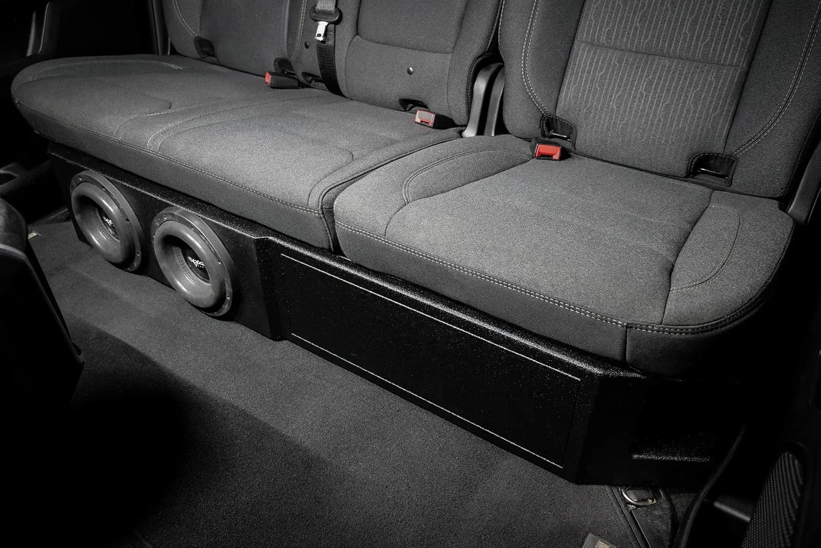 Featured Product Photo 9 for 2019-2024 Ram 1500 (5th Gen) Crew Cab Compatible Dual 8" Ported Armor Coated Subwoofer Enclosure