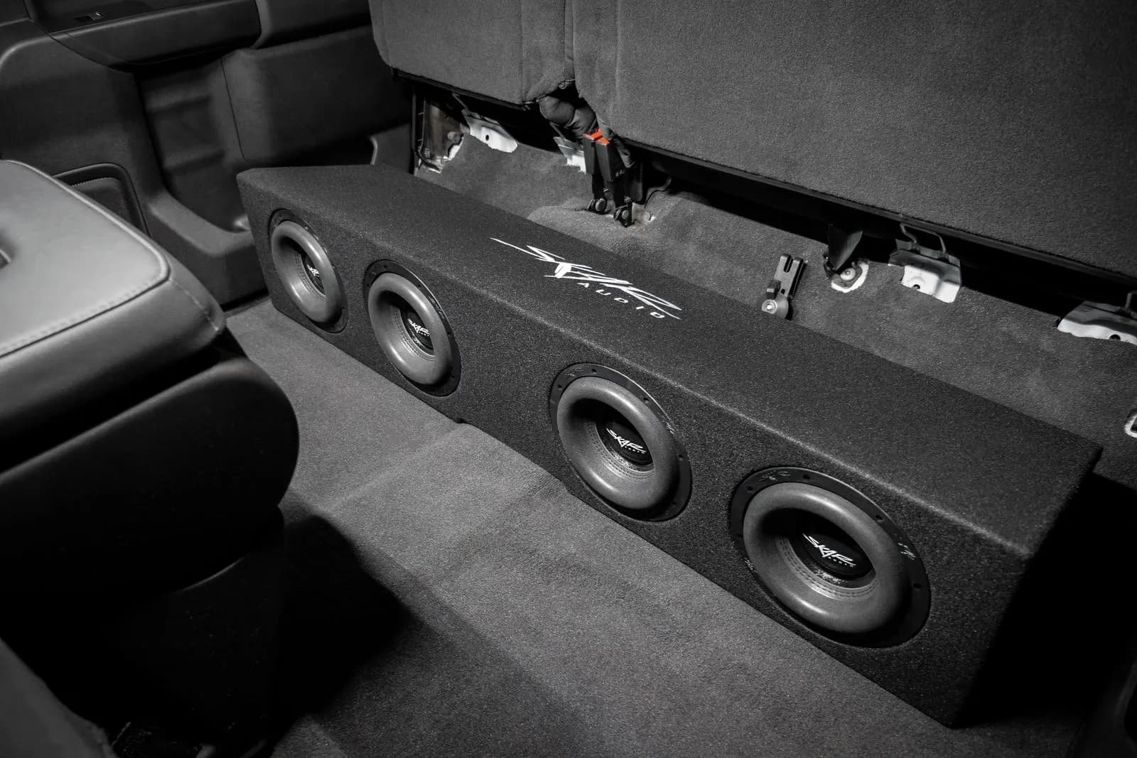 Featured Product Photo 11 for Quad 8" 3200W Max Power Loaded Ported Subwoofer Enclosure Compatible with 2019-2025 Chevy Silverado & GMC Sierra Crew Cab Trucks