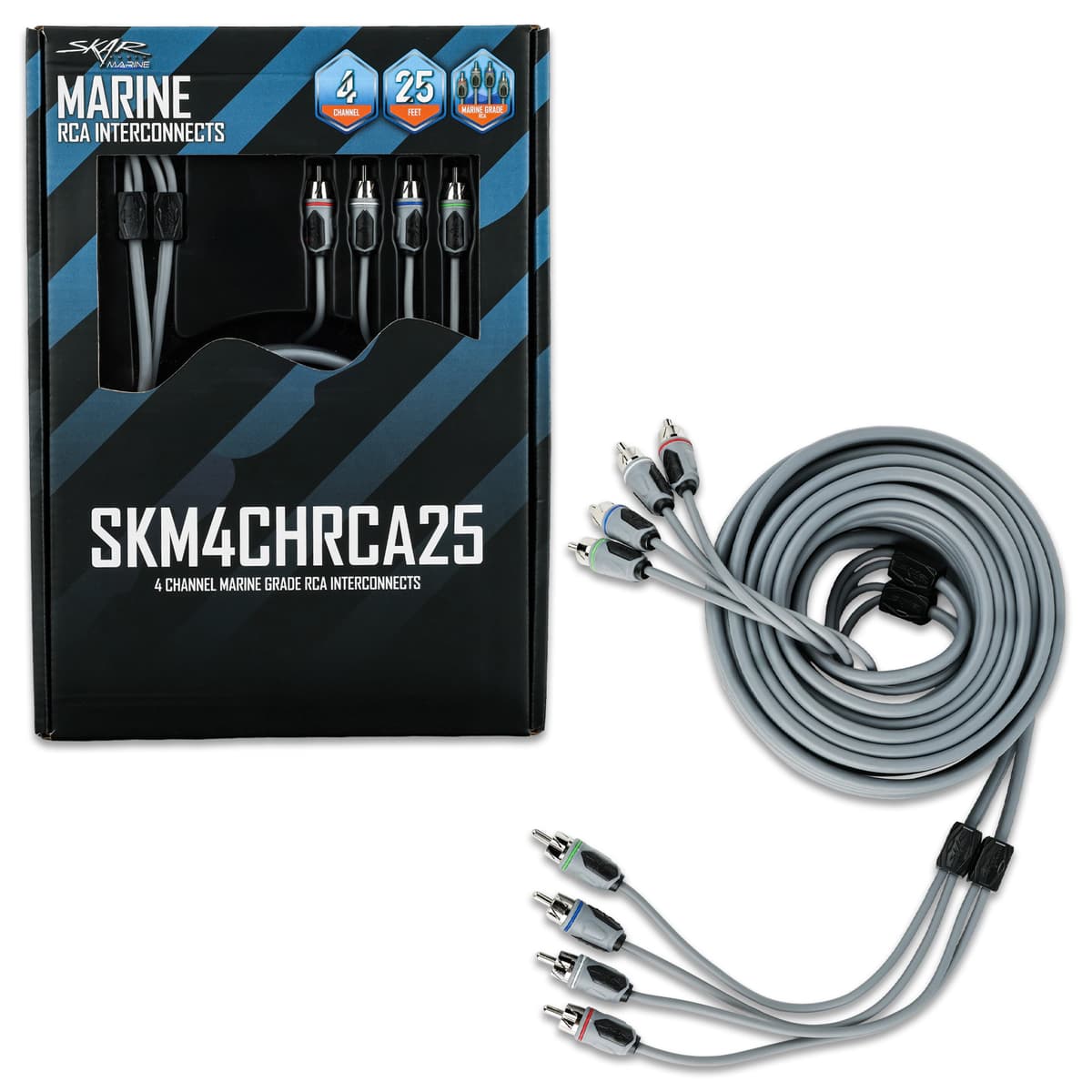 Featured Product Photo 1 for SKM4CHRCA25 | 25 Ft 4-Channel Marine Grade RCA Interconnect Cable