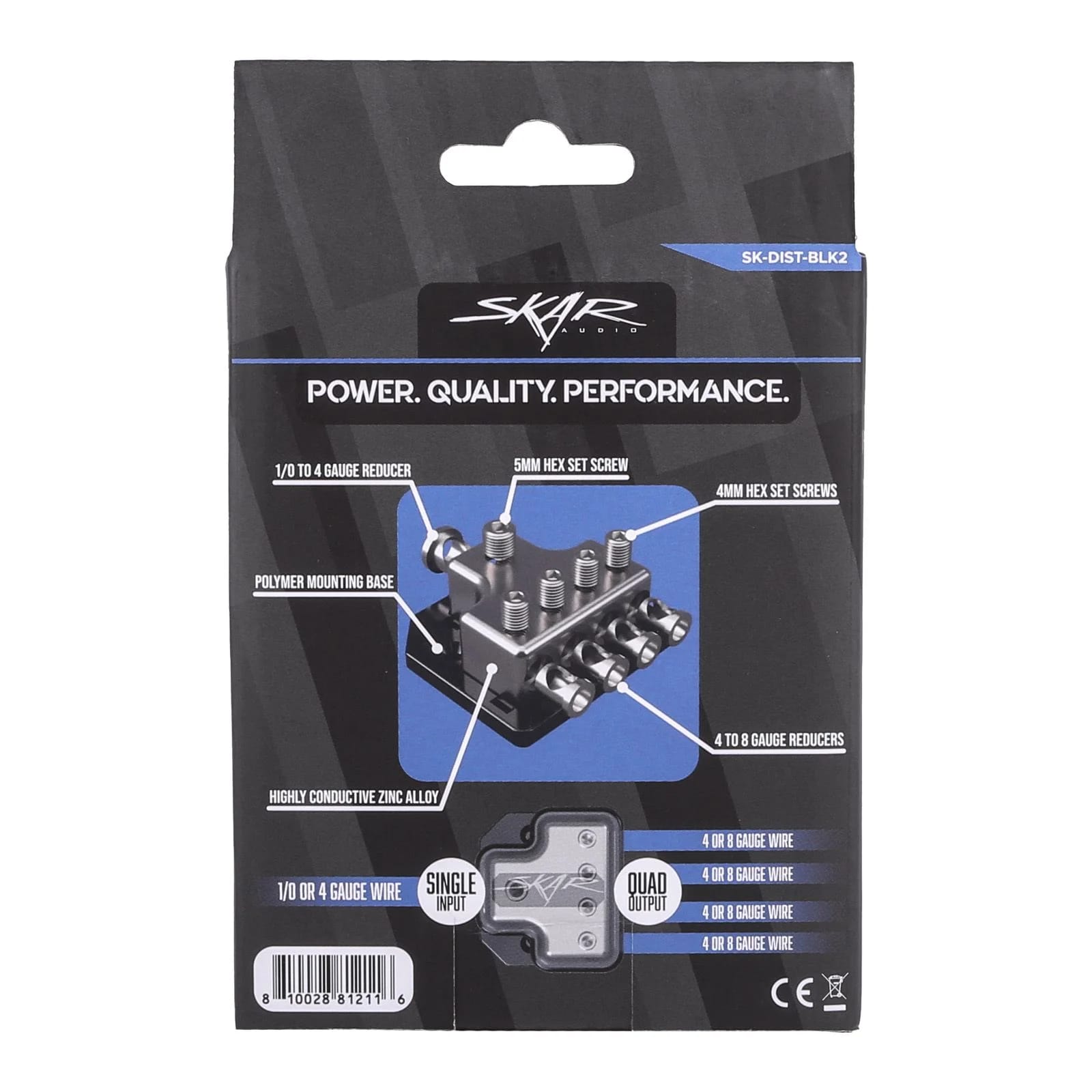 SK-DIST-BLK2 | Single 0/4 Gauge to Quad 4/8 Gauge Power Distribution Block #8