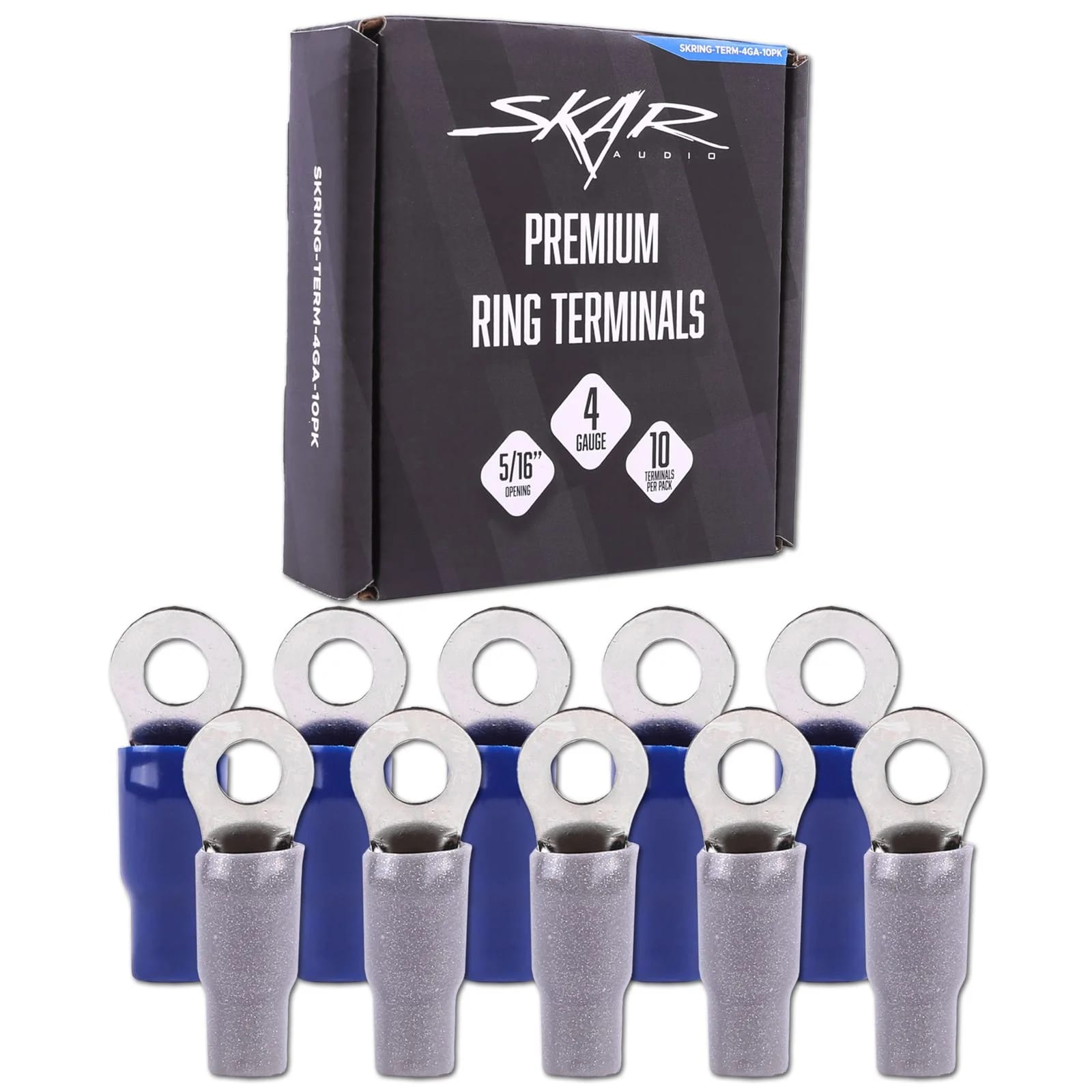SKRING-TERM-4GA-10PK | 4 Gauge (5/16") Nickel Plated Premium Ring Terminals (10-Pack) #5