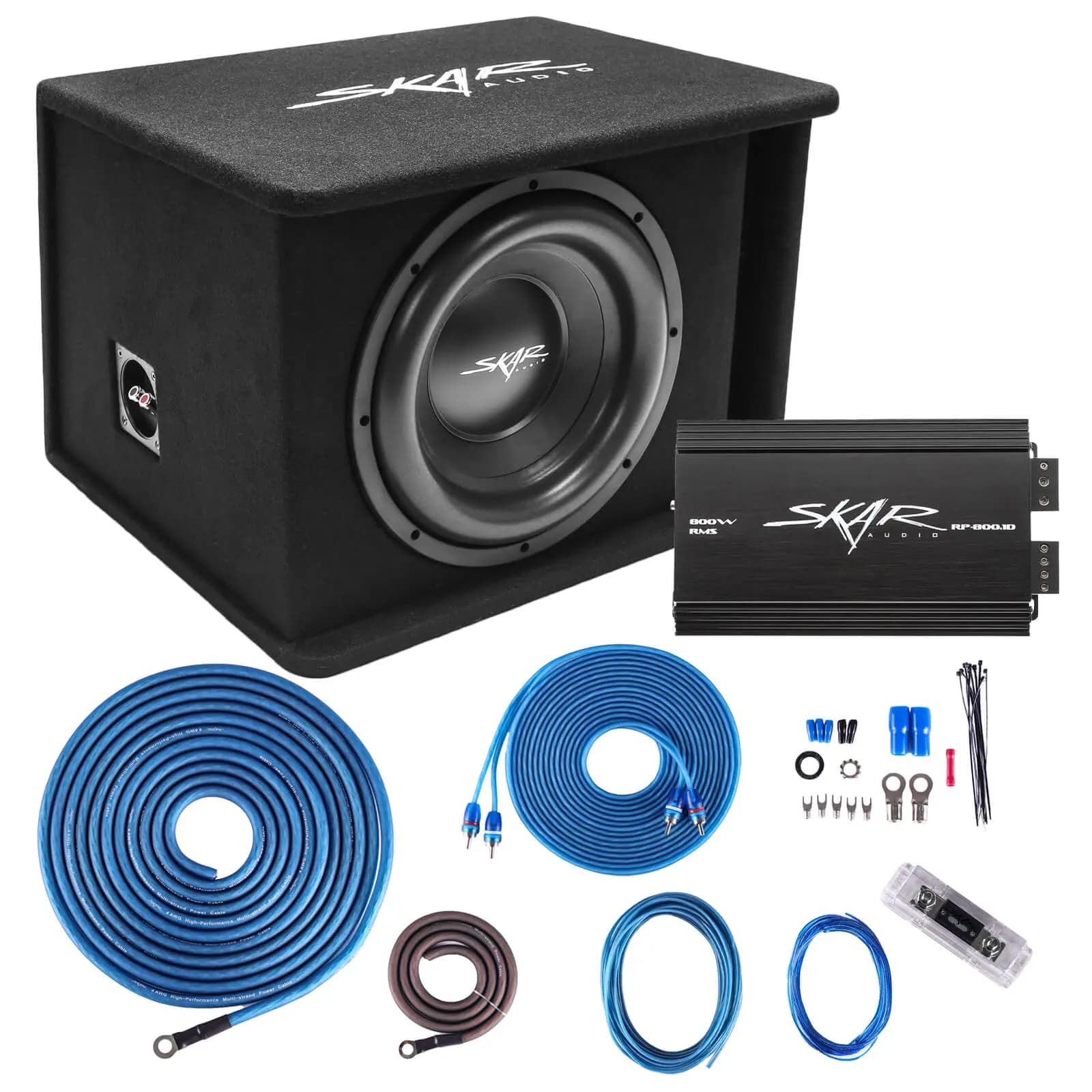 BNDLE-SDR-1X12D2-RP-800.1D-SKAR4ANL-CCA - Single 12" 1,200 Watt SDR Series Complete Subwoofer Package with Vented Enclosure and Amplifier