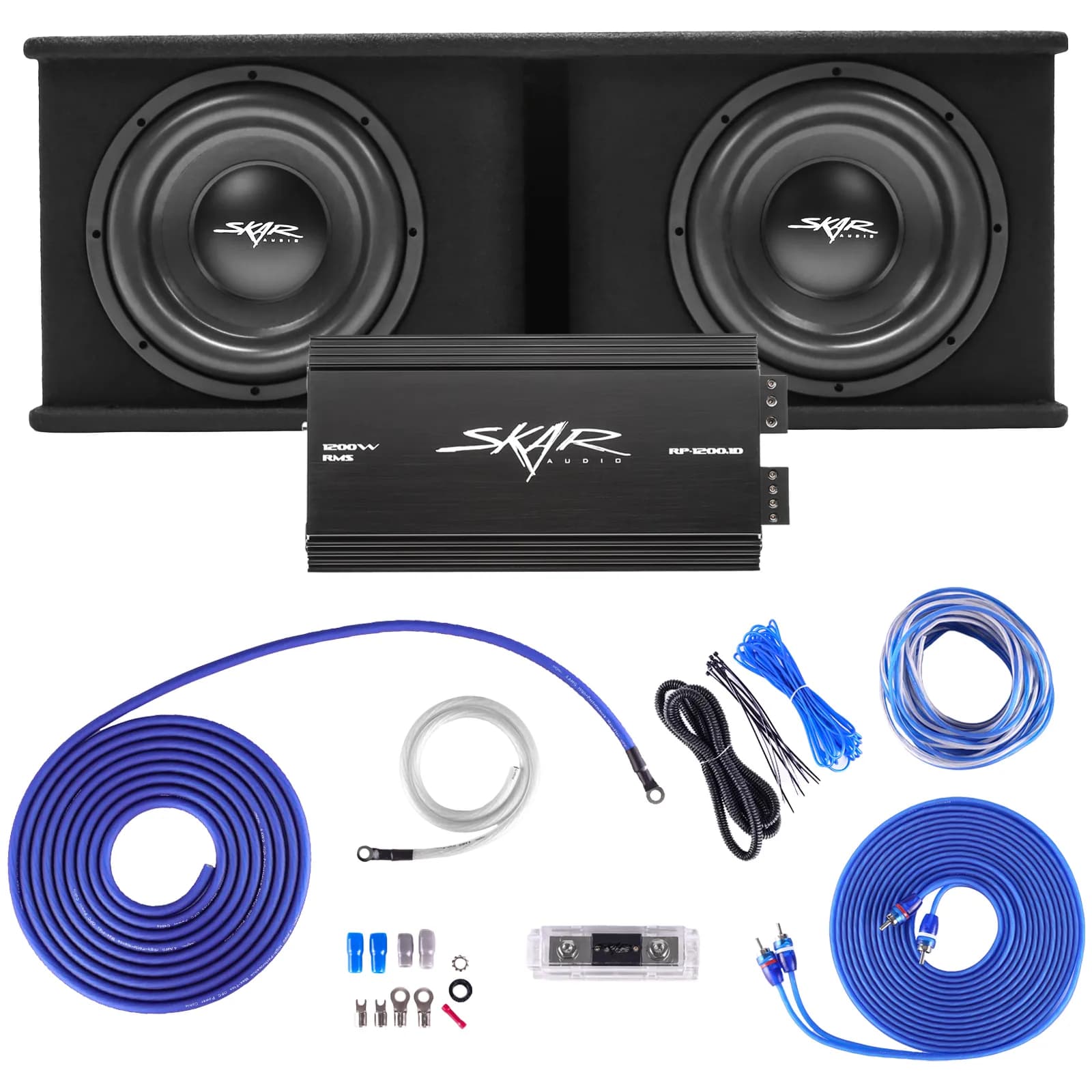BNDLE-SDR-2X12D4-RP-1200.1D-SKAR4ANL-OFC - Dual 12" 2,400 Watt SDR Series Complete Subwoofer Package with Vented Enclosure and Amplifier