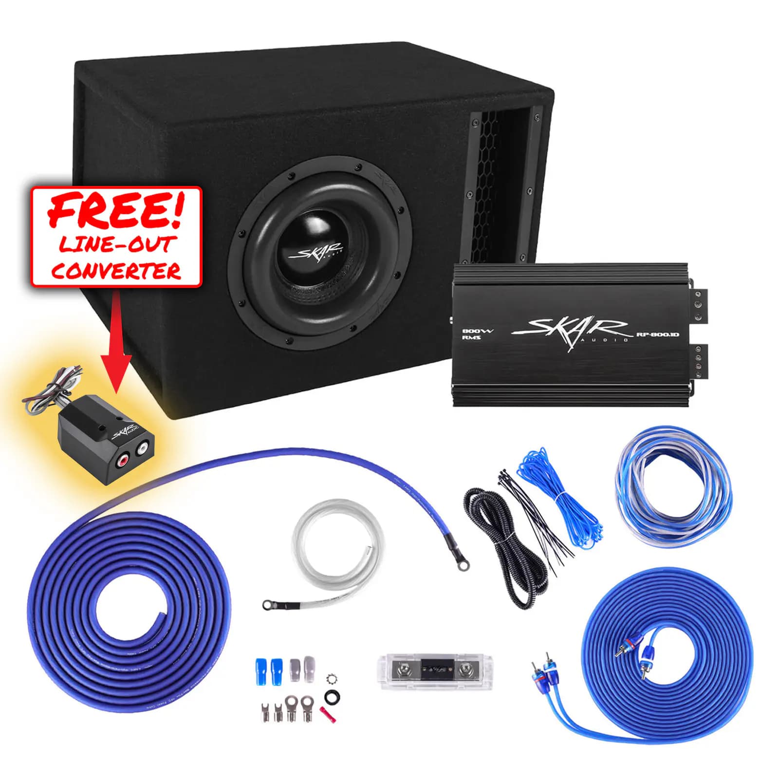 CM-DEAL-1-2025 - Cyber Monday Special: EVL-1X8D2 8" Loaded Enclosure Bundle with FREE SKAR2CH-LOC Line-Output Converter