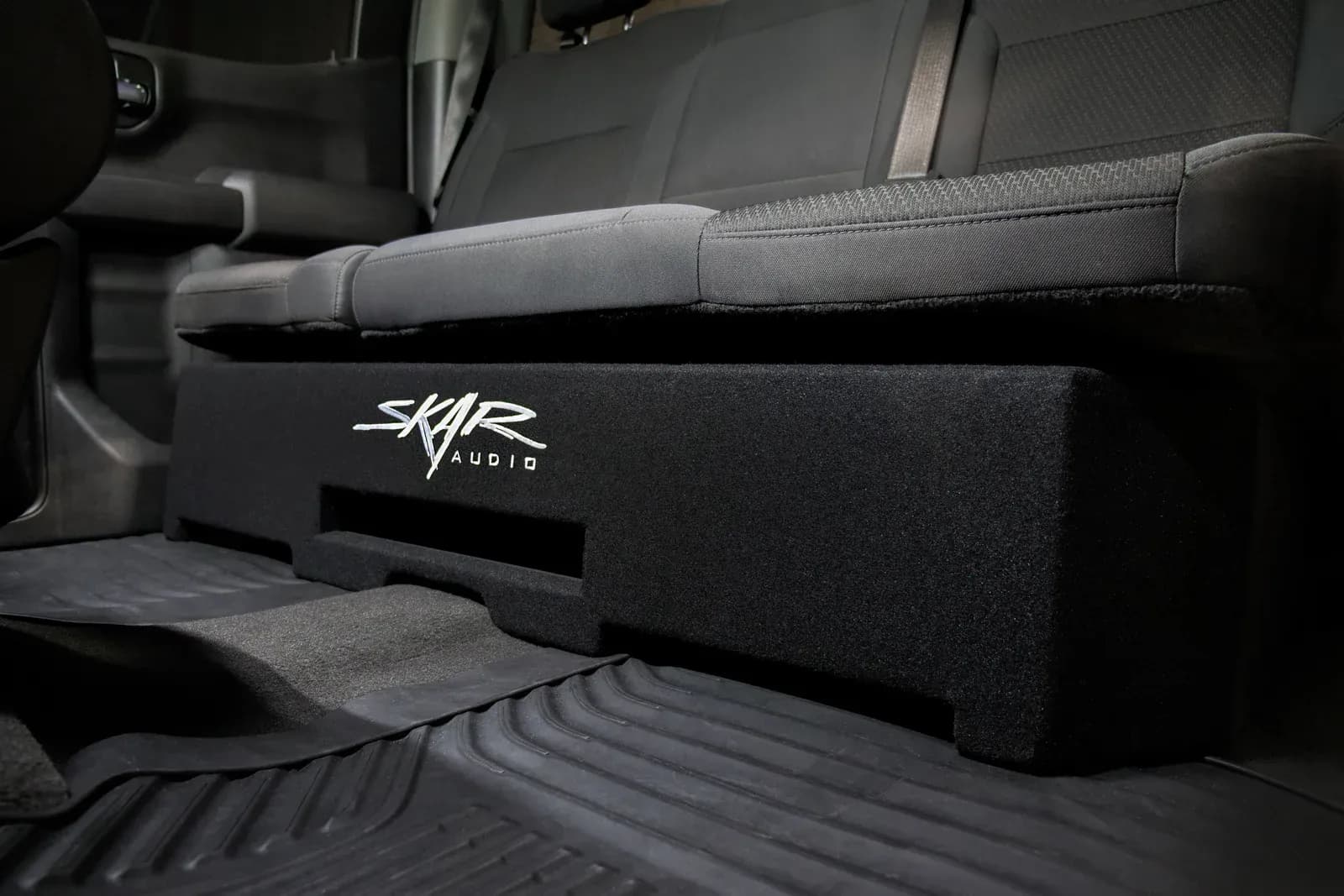 Skar Audio VS-2X12GM-2019-UP-CREWCAB-V enclosure installation example — view 1